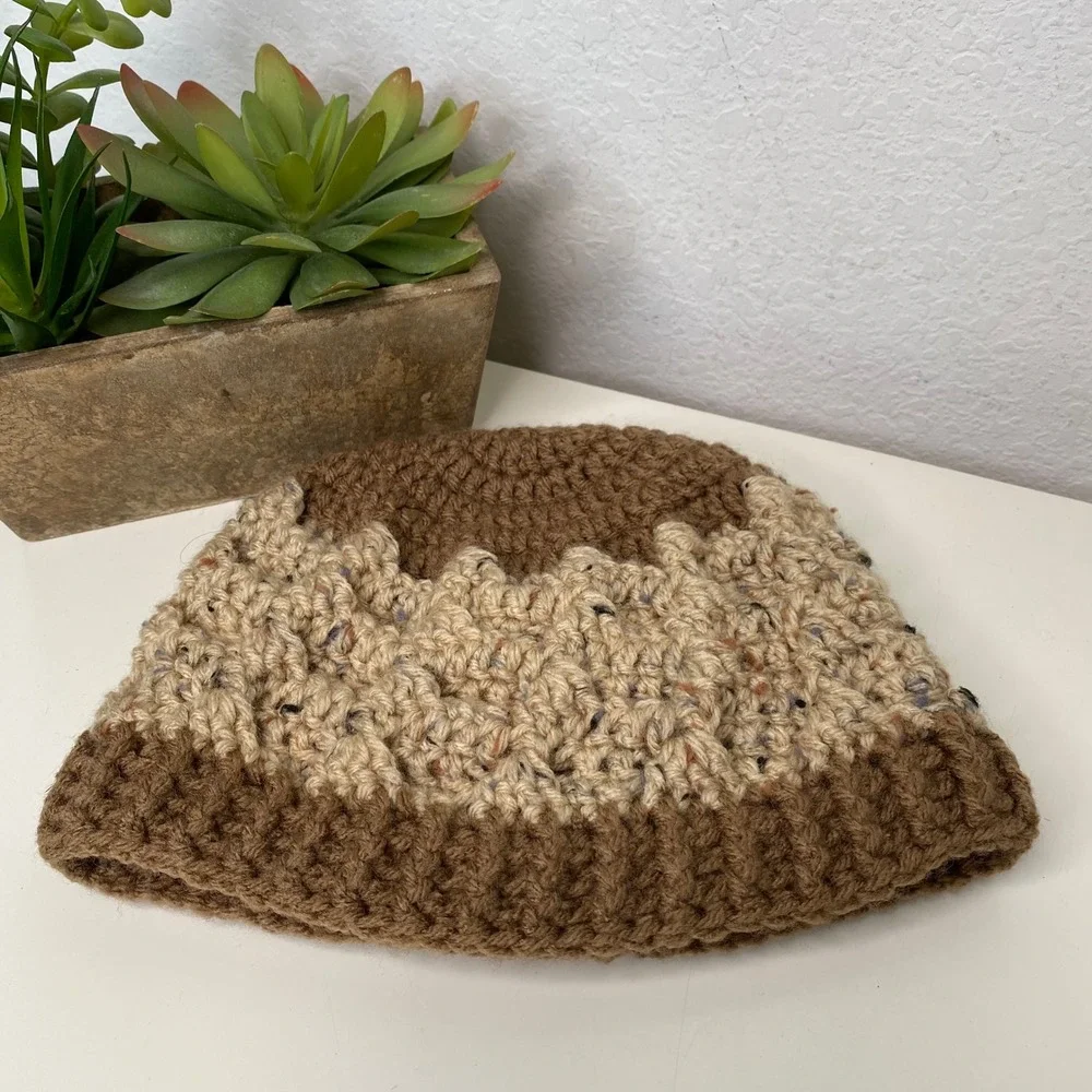 Handmade Crochet Flower Hat For Kids‎ Brown Pink